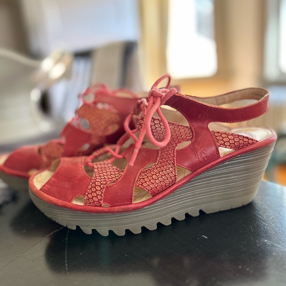 Fly London Shoes - Stylish Red Wedge Sandals